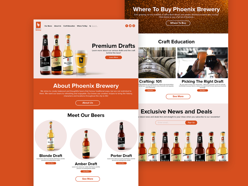 Phoenix Brewery Landing Page webdesigner designer web site design portfolio graphic design graphic modern minimal clean beer color design web site website ux ui web