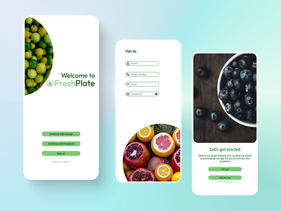 FreshPlate - Onboarding screens app design food logo onboarding recipe ui ux