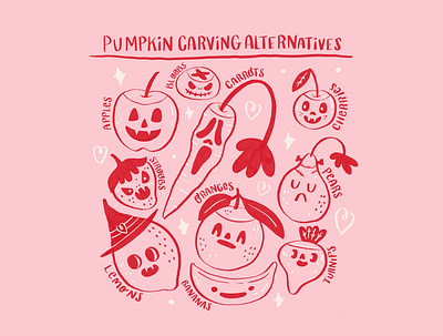 October 1 fruits halloween illustration illustrator jack o lantern pumpkin carving retro scary movies typography veggies witches