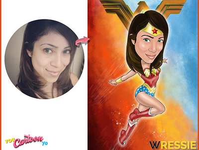 Custom Wonder Woman Cartoon caricature cartoon digital art photo to cartoon portrait superhero