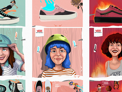 VANS "OFF THE WALL" | Graphic Character Design bran geering branding character design fabian delfino fan art fun girls graphic design illustration lizzie armanto old school product design skate skateboarding sneakers vans vans team web design