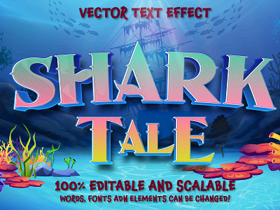 Shark text effect, editable fishing text style concept