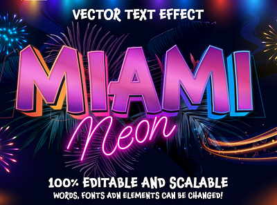 Miami Neon editable vector text effect caribbean