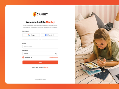 Cambly - Log in page cambly desktop login learning log in login redesign sign in sign up ui