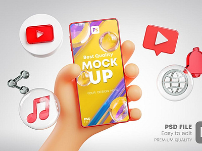 Cute Hand Holding Phone Mockup Social Media Pack 3d 3d icon 3d icons cartoon cute display hand icon icon design icons instagram mockup pack phone screen social social media tiktok whatsapp youtube