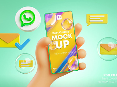 Cute Hand Holding Phone Mockup Social Media Pack 3d 3d icon 3d icons cartoon cute device hand icon icon design icons instagram mockup pack phone screen social social media tiktok whatsapp youtube