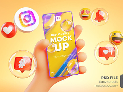 Cute Hand Holding Phone Mockup Social Media Pack 3d 3d icon 3d icons cartoon cute display hand icon icon design icons instagram instagram template mockup phone screen social social media tiktok whatsapp youtube