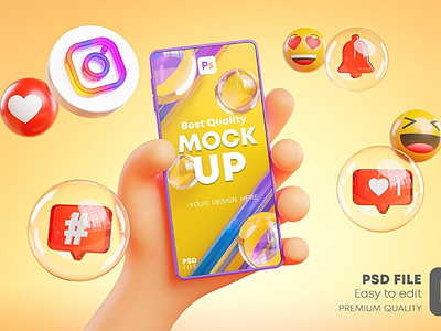 Cute Hand Holding Phone Mockup Social Media Pack 3d 3d icon 3d icons cartoon cute display hand icon icon design icons instagram instagram template mockup phone screen social social media tiktok whatsapp youtube