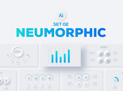 Neumorphic Infographics Set analytics blue business chart clean concept data diagram infographic infographics interface minimal minimalist neumorphic neumorphism presentation simple template