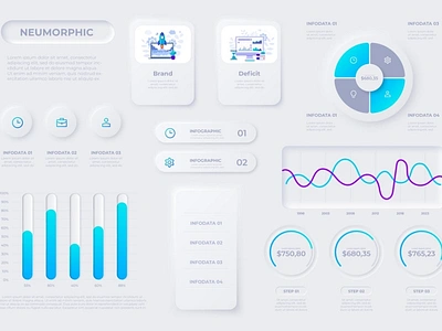 Neumorphic Infographic Elements application button clean elements graphic grey infographic interface neumorphic neumorphism scratch screen set template ui user interface ux web elements website white