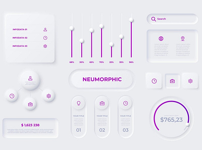 Neumorphic Infographic Elements app backgrounds button design element gradient illustration infographic interface mobile neomorphic neumorphism set ui user user interface ux web design web development website