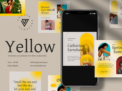 Yellow Instagram Posts & Stories Templates abstract advertising aesthetic branding design gradient illustration instagram instagram post instagram post template instagram posts instagram posts template instagram stories instagram stories template instagram story instagram story template instagram template instagram templates posts stories