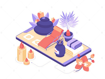 Spa Salon Services -Isometric Illustration 3d app apps banner banners concept icon icons isometric isometric design landing landing page page ui uiux user interface ux web web design website