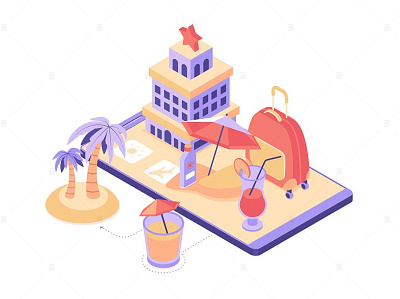 Summer vacation - Isometric Illustration 3d backgrounds banner concept design illustration isometric isometric design landing landing page landing pages page pages ui uiux user interface ux web design web development website