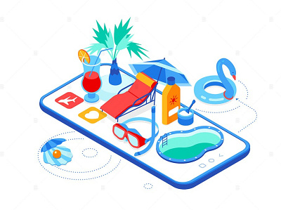 Summer Vacation - Isometric Illustration 3d abstract background concept design digital art illustration isometric isometric design landing landing page page pages ui uiux user interface ux web design web development website