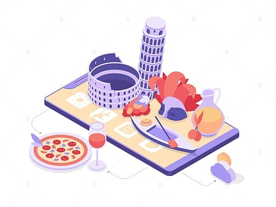 Vacation in Italy - Isometric Illustration 3d art background backgrounds banner banners concept design development illustration isometric isometric design landing landing page landing pages page pages web design web development website