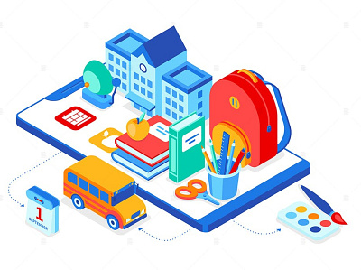 Back to School - Isometric Illustration 3d abstract animation background backgrounds concept design gradient graphic design illustration isometric landing landing page landing pages page ui ux web design web development website