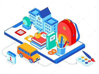 Back to School - Isometric Illustration