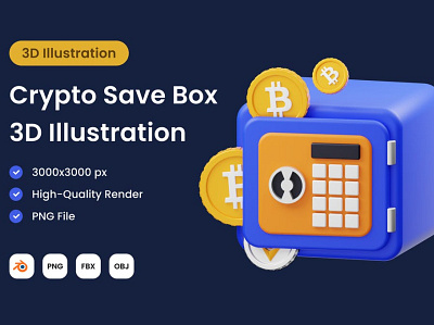 Crypto Save Box 3D Illustration 3d animation backgrounds branding concept crypto cryptocurrency design graphic design illustration landing landing page logo motion graphics page secure ui web website