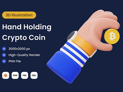 Hand Holding Crypto Coin 3D Illustration