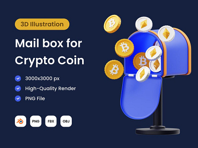 Mail Box Crypto Coin 3D Illustration 3d 3d concept 3d illustration app apps brand branding concept crypto cryptocurrency design icon icons illustration illustrations vector web web design web development website