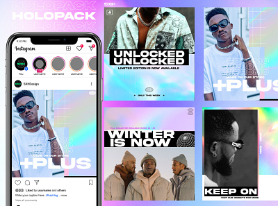 Holographic Instagram Posts & Stories Kit background clean colorful company corporate design holo holographic instagram instagram posts instagram stories instagram template modern photography pitch deck portfolio social media social media template studio unique