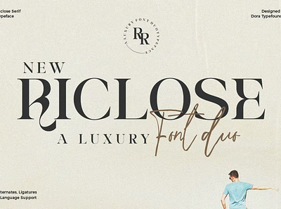 Riclose Font Duo brand branding display display font display fonts elegant font fonts lettering ligatures logo magazine modern poster sans serif serif social media stylish typeface typography