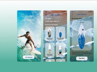 SURF BOARD SHOP UI/UX 3d app desain design graphic design illustration ocean sea surfboard surfing ui uiux ux waves