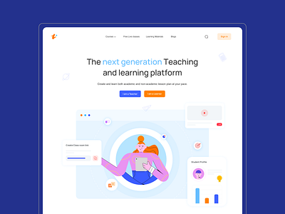 Teaching and learning platform courses education eschool illustration learning learning materials live class students teacher teaching ui ui design web design website design
