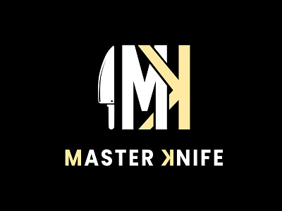 Letter MK or KM Identity Logo With Knife Icon Design Inspiration