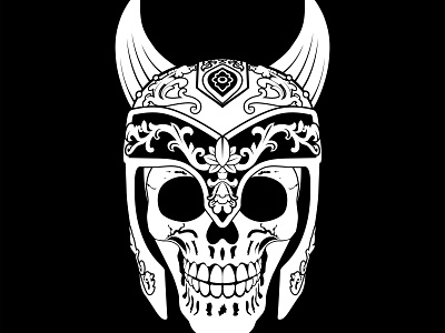 Elegance Viking Helmet And Skull Illustration Logo death design helloween helmet horn illustration logo nordic norse old skeleton sketch skull spooky tattoo vector viking vikings vintage warrior
