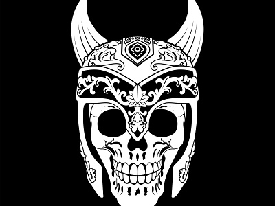 Elegance Viking Helmet And Skull Illustration Logo