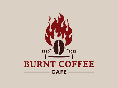 Vintage Coffee Beans Burned Coffee Shop Logo arabica bean bistro burn cafe cappuccino coffee design drink fire flame hot icon logo premium red restaurant roast shop vector