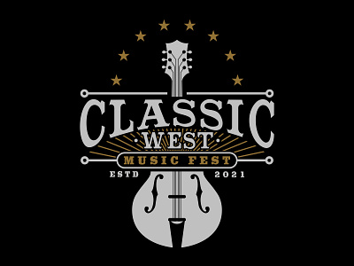 Music Festival Logo With Classical and Vintage Guitar Symbol america american bar branding club company country cowboy design festival guitar logo music music festival nightclub rockabilly texas vector vintage western