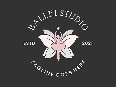 Ballet Studio Logo Design, Ballerina Dancing Vector Design balerina ballet beautifull beauty butterfly company creative cute dance design fly girl icon idea label logo preety studio vector woman