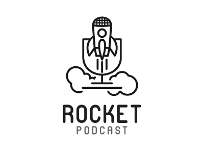 Mic Rocket Microphone Conference Podcast Radio logo design business company design easy fly icon idea lineart logo mic minimalist moon podcast rocket simple smart speak talk vector yotube