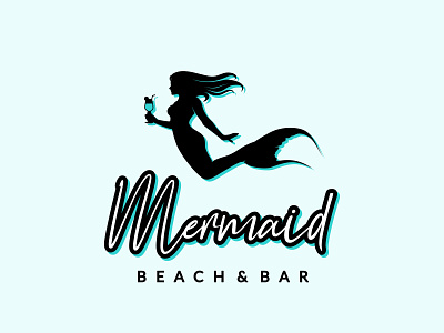Silhouette Beautifull Mermaid with drink glass for Cafe Bar Logo bali bar beach beauty cafe design fish girl hawaii hotel icon illustration kuta logo mermaid preety resort restaurant vector woman