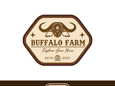 Buffalo Farm Emblem With Long Horn Logo, American Ranch Logo america american angus badge barn bison buffalo bull countryside cow cowboy emblem farm garden label logo texas village western