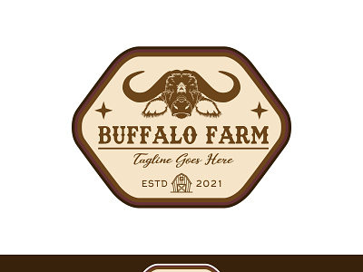 Buffalo Farm Emblem With Long Horn Logo, American Ranch Logo