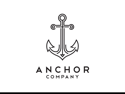 Simple Mono Line Art Anchor Boat Ship Nautical logo design