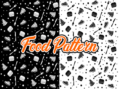 Bundle Fast Food Seamless Pattern, Black And White Theme abstract american art backdrop background beverage black burger cheeseburger cream design dog