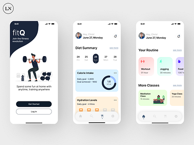 fitQ - Healthcare/fitness App UI Design appdesign application design fitness graphic design prototype ui uiux ux visual