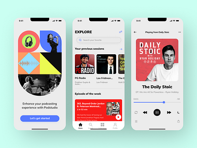 Podstudio - Podcast Listening App UI Design app appdesign design figma illustration product design prototype ui ui ux ux visual design web website wireframe