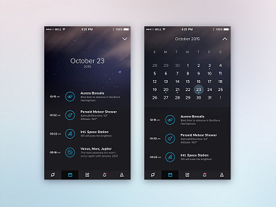 Space app / Calendar app calendar date icons ios iphone mobile space ui ux