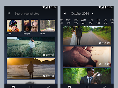 Photo Gallery - Bottom Navigation android bottom navigation dark theme gallery photo photo gallery photography timeline ui