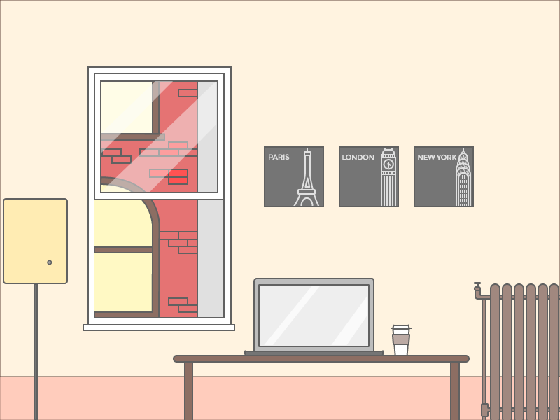 My Room computer illustration illustrator lamp line room vector window