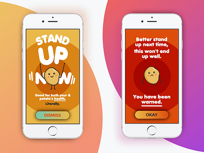 Couch App / Stand Up Notification affinity designer character flat happy health ios app persuasive potato sad smile stand up
