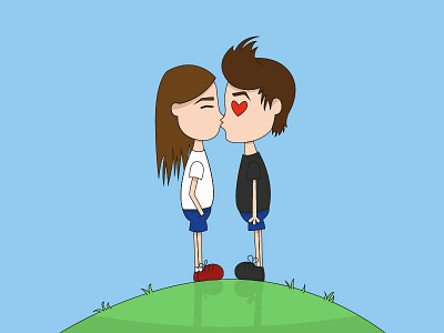 Lovestruck cute flat design grass hill illustration illustrator kiss love people