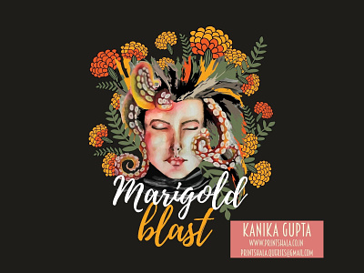 Marigold Blast - Watercolor & vector illustration