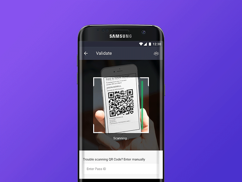 QR Scanner boarding code event gif interaction mobile motion pass principle qr scanner ticket